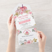 Little Pumpkin Pink Gold Floral Baby Dusche All In One Einladung (Abreißen)