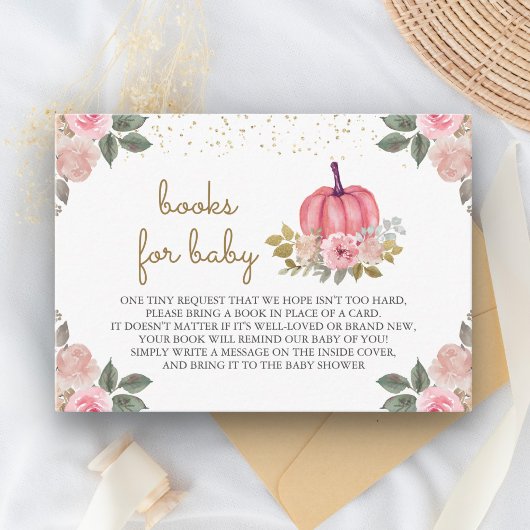 Little Pumpkin Pink Gold Floral Book Request Begleitkarte