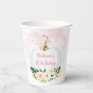 Little Pumpkin Pink Gold Floral Geburtstag Pappbecher