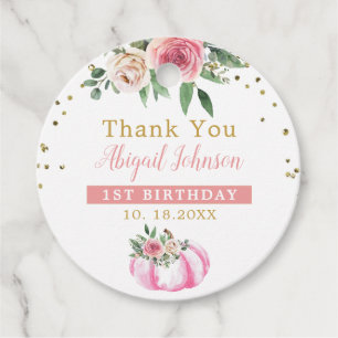 Little Pumpkin Pink Gold Floral Girl 1. Geburtstag Geschenkanhänger