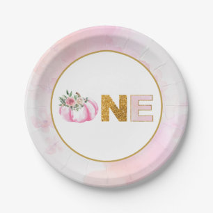 Little Pumpkin Pink Gold Floral Girl 1. Geburtstag Pappteller