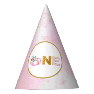 Little Pumpkin Pink Gold Floral Girl 1. Geburtstag Partyhütchen