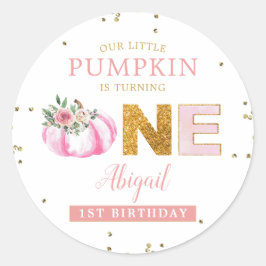 Little Pumpkin Pink Gold Floral Girl 1. Geburtstag Runder Aufkleber