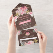 Little Pumpkin Pink Gold Floral Wood Baby Dusche All In One Einladung (Abreißen)