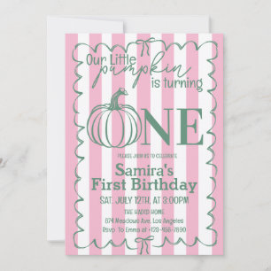 Little Pumpkin Pink Green Herbst 1. Geburtstag Einladung