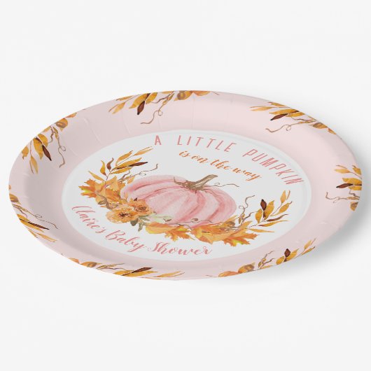 Little Pumpkin Pink Herbst Mädchen Babydusche Pappteller (Schrägansicht)