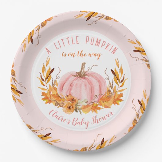 Little Pumpkin Pink Herbst Mädchen Babydusche Pappteller (Vorderseite)