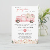 Little Pumpkin Pink Paare Kinderdusche Einladung (Stehend Vorderseite)