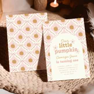 Little Pumpkin Pink Preppy Coquette 1. Geburtstag Einladung