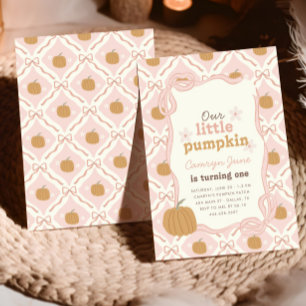 Little Pumpkin Pink Preppy Coquette 1. Geburtstag Einladung