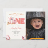 Little Pumpkin Pink Roses Herbstlaubs 1. Geburtsta Einladung (Vorderseite)