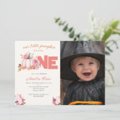 Little Pumpkin Pink Roses Herbstlaubs 1. Geburtsta Einladung (Stehend Vorderseite)