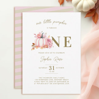 Little Pumpkin Pink Roses Wasserfarbe 1. Geburtsta Einladung