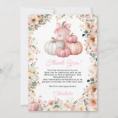 Little Pumpkin Pink Stack Fall Floral Baby Dusche Dankeskarte (Vorderseite)