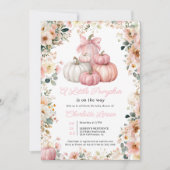 Little Pumpkin Pink Stack Fall Floral Baby Dusche Einladung (Vorderseite)