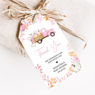 Little Pumpkin Pink Truck Fall Baby Fevor Tags Geschenkanhänger