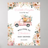Little Pumpkin Pink Truck Fall Floral Baby Dusche Poster (Vorne)