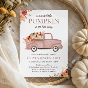 Little Pumpkin Pink Truck Fall Girl Babydusche Einladung