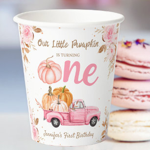 Little Pumpkin Pink Truck Girl Fall 1. Geburtstag Pappbecher