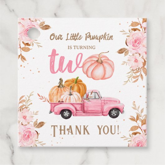 Little Pumpkin Pink Truck Girl Herbst 2. Geburtsta Geschenkanhänger (Vorderseite)