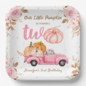 Little Pumpkin Pink Truck Girl Herbst 2. Geburtsta Pappteller (Vorderseite)