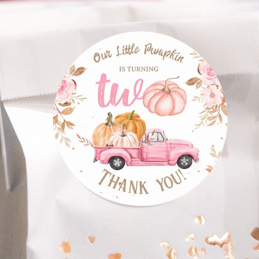 Little Pumpkin Pink Truck Girl Herbst 2. Geburtsta Runder Aufkleber