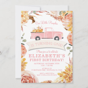 Little PUMPKIN PINK Truck MIRL 1. Geburtstag Party Einladung