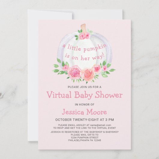 Little Pumpkin Pink Virtual Baby Dusche Einladung (Vorderseite)