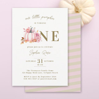 Little Pumpkin Pink Wasserfarbe Rose 1. Geburtstag Einladung