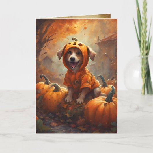 Little Pumpkin Puppy, glücklicher Halloween Hund Karte (Vorderseite)