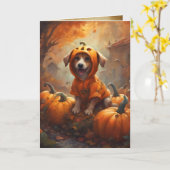 Little Pumpkin Puppy, glücklicher Halloween Hund Karte (Gelbe Blume)