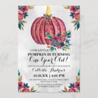 Little Pumpkin Red Floral Watercolor 1. Geburtstag