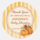 Little pumpkin retro stripes baby shower favor runder aufkleber (Vorderseite)