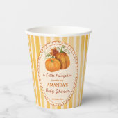 Little pumpkin retro stripes baby shower monogram pappbecher (Vorderseite)