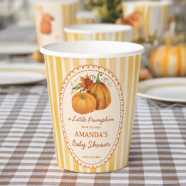 Little pumpkin retro stripes baby shower monogram pappbecher