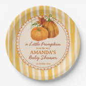 Little pumpkin retro stripes baby shower monogram pappteller (Vorderseite)