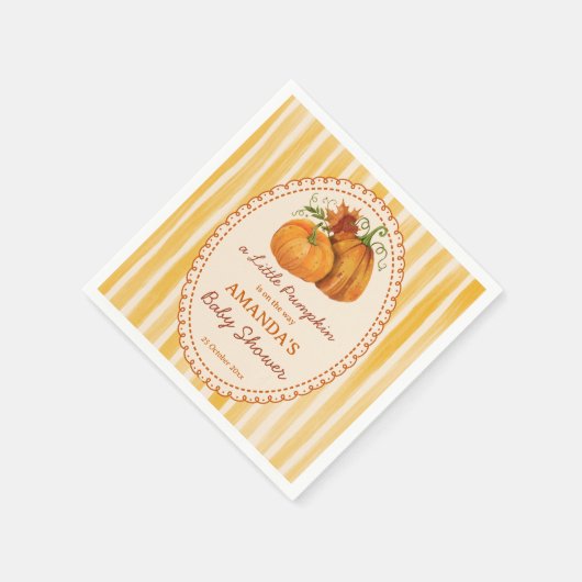 Little pumpkin retro stripes baby shower monogram serviette (Ecke)