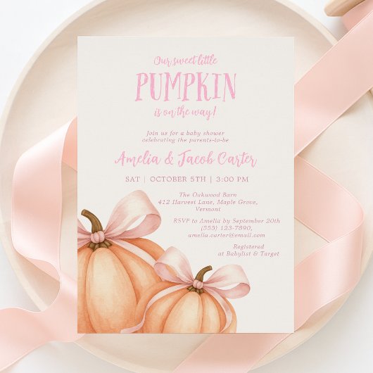 Little Pumpkin, rosa Bug, Coquette Babydusche Einladung