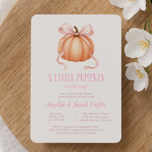 Little Pumpkin, rosa Bug, Coquette Babydusche I Einladung
