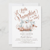 Little Pumpkin Rose Gold Glitzer Fall Baby Dusche Einladung (Vorderseite)