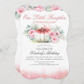 Little Pumpkin Rose Gold Glitzer fallen zum Geburt Einladung (Vorne/Hinten)