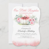 Little Pumpkin Rose Gold Glitzer fallen zum Geburt Einladung (Vorderseite)