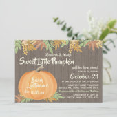 Little Pumpkin Rustic Baby Dusche Einladung (Stehend Vorderseite)