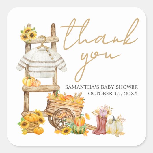 Little Pumpkin Rustic Baby Dusche Quadratischer Aufkleber (Vorderseite)