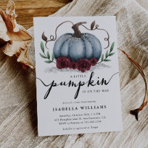 Little Pumpkin Rustic Blue Silver Baby Dusche