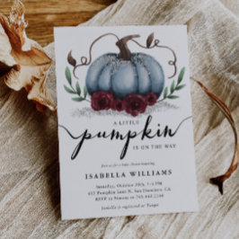 Little Pumpkin Rustic Blue Silver Baby Dusche Einladung