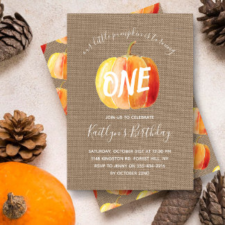 Little Pumpkin Rustic Burlap 1. Geburtstag Einladung