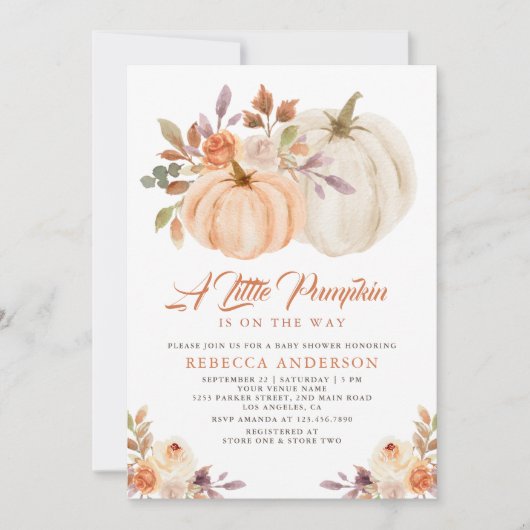 Little Pumpkin Rustic Earthy Floral Baby Shower Einladung (Vorderseite)