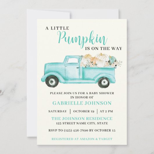 Little Pumpkin Rustic Fall Baby Dusche Einladung (Vorderseite)