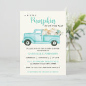 Little Pumpkin Rustic Fall Baby Dusche Einladung (Stehend Vorderseite)